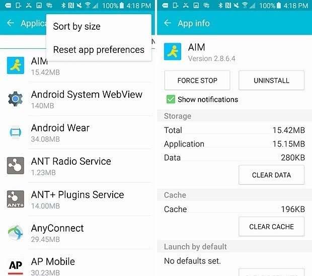 Effacer le cache de l'application pour corriger le stockage insuffisant sur Android