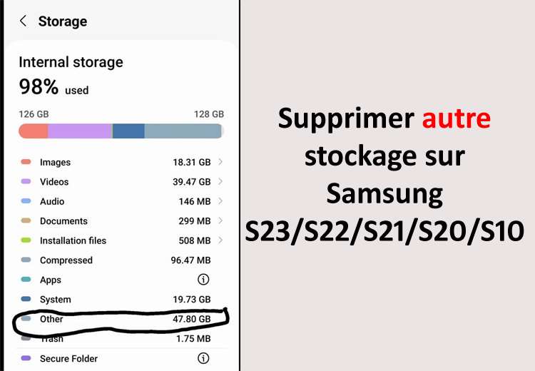 Supprimer autre stockage sur Samsung S23, S22, S21, S20, S10