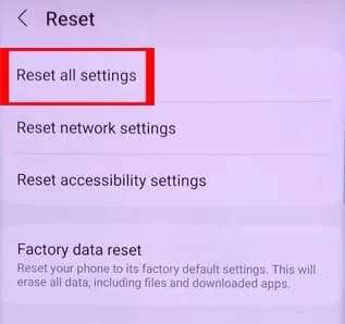 Reset all settings